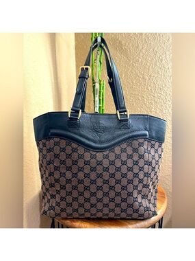 GUCCI GG BROWN CANVAS CREST TOTE